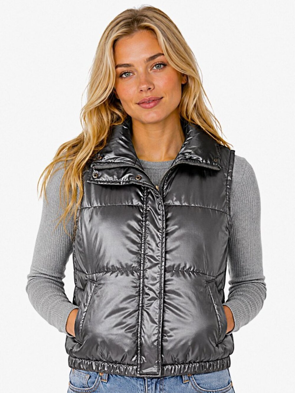 Old Navy Gunmetal Grey Puffer Vest